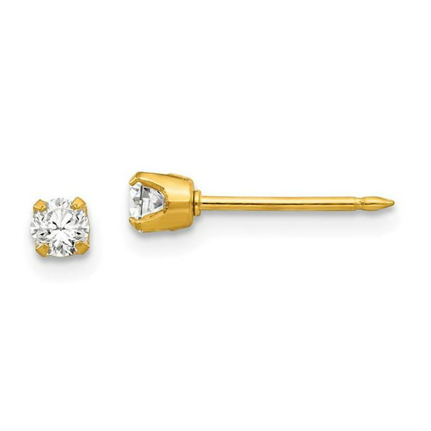 14K Yellow Gold Jewelry Stud Earrings Solid 3 mm 3 mm Inverness 3mm Pink CZ Post Earrings 